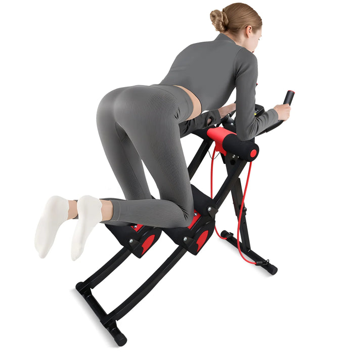 Height Adjustable Foldable Ab Exercise Machine with LCD Monitor, Dual Track Core Trainer for Home Gym On Sale