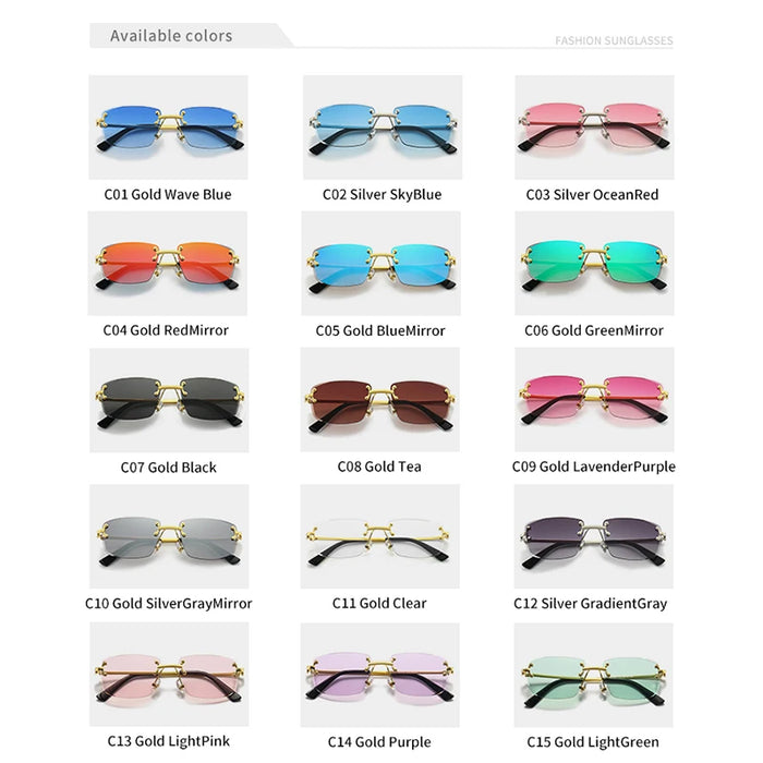 Classic Rectangular Rimless Sunglasses On Sale