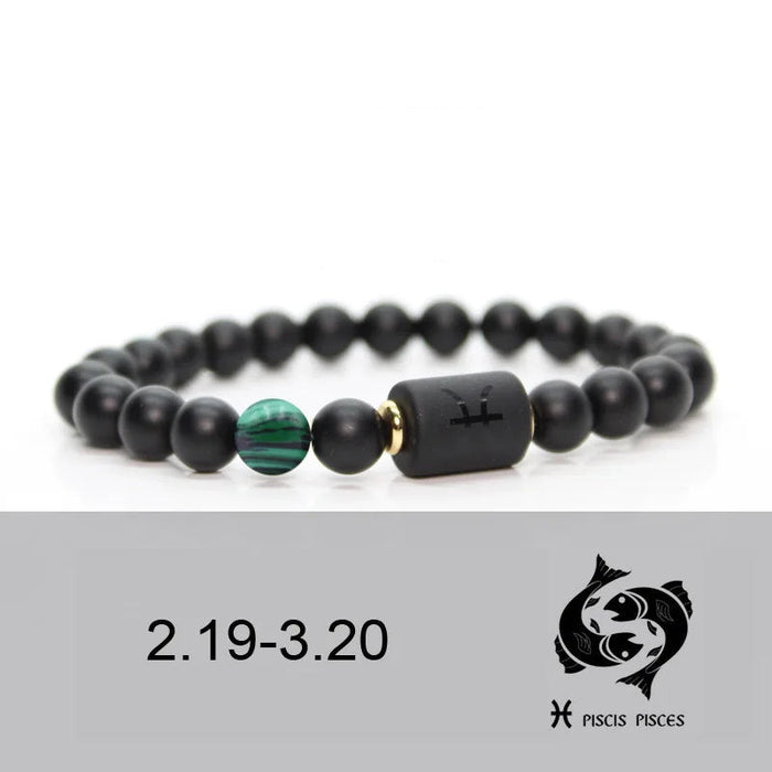 Pisces Black Obsidian Zodiac Constellation Charm Black Onyx Natural Stone Bead Bracelet For Women And Men On Sale
