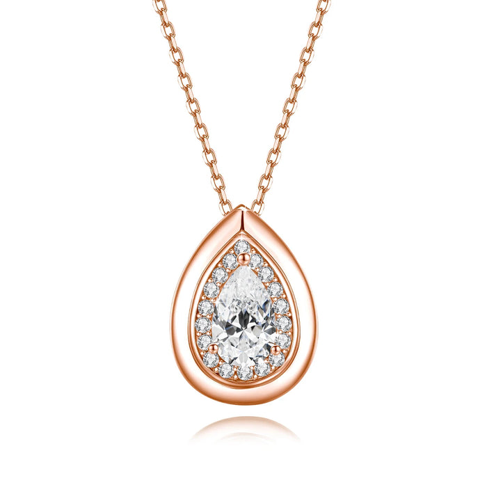 Rose Gold Color 925 Sterling Silver Pear Cut Moissanite Pendant Necklace On Sale