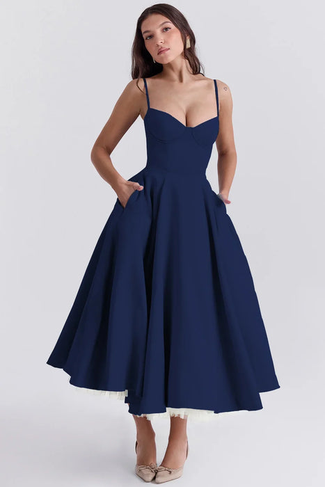 Navy Blue A-Line Vintage Style Temperament Dress On Sale