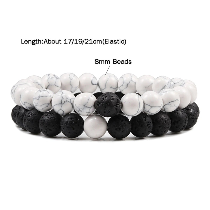 1 Set Natural Lava Stone And White Howlite Couple Bracelets On Sale