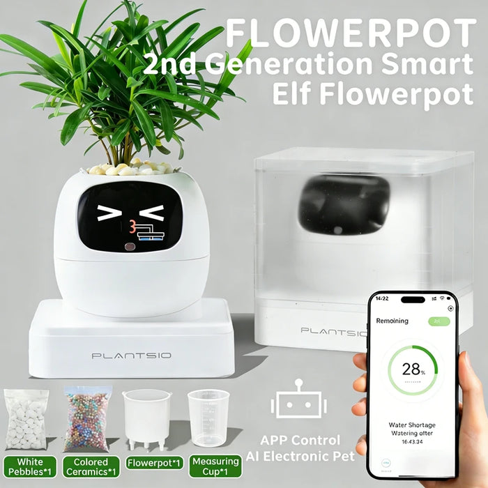 New White Smart Indoor Plant Pot with Wi-Fi App Monitoring, LCD Expression Display & USB-C Rechargeable Planter On Sale
