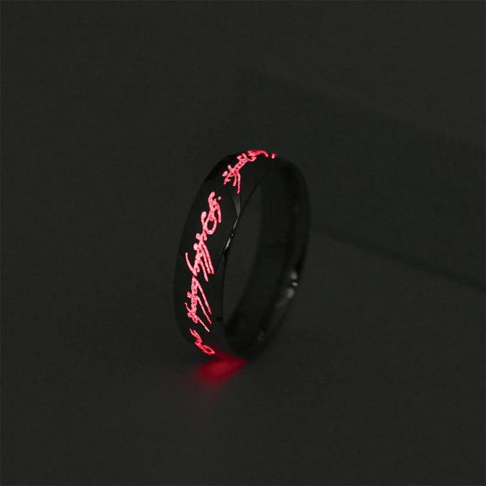 6mm gold tone stainless steel glow-in-the-dark Elvish letter ring on sale