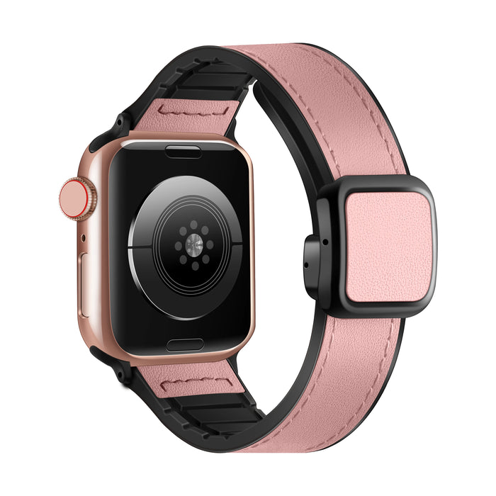 Pink Modern Magnetic Buckle Genuine Cow Leather Apple Watch Band For Apple Watch Series On Sale