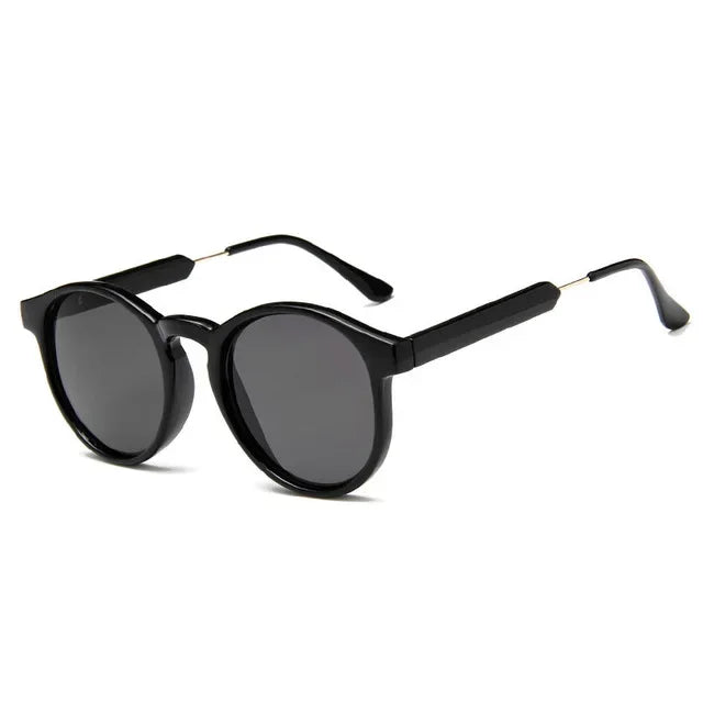 Black Retro Round UV400 Oculus Sunglasses
