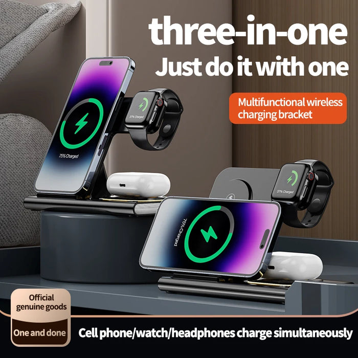 3-in-1 wireless charging stand with night light design for compatible smartphone, smartwatch and earbuds on sale