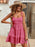 Women's Jacquard Dots Texture Drop-Waist Tie Shoulder Straps Square Neck Red Hot Pink Lace Loose Mini Dresses On Sale