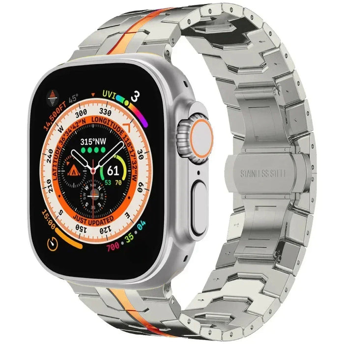 Silver Orange Stainless Steel Luxury Iron Man Style Watch Band For Apple iWatch 49mm, 46mm, 45mm, 44mm, 42mm, 41mm, Ultra 2 On Sale