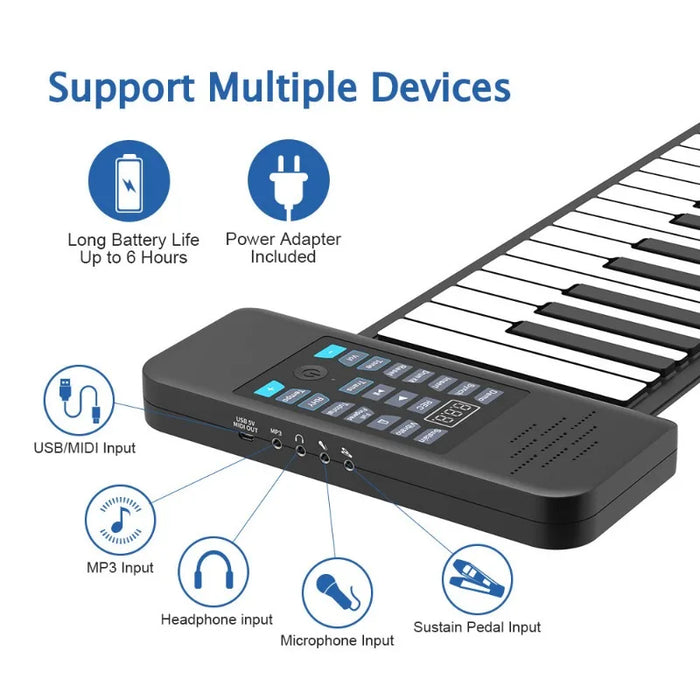 88-Key Foldable Roll-Up Digital Piano Keyboard with Rechargeable Battery, Bluetooth MIDI, 128 Tones & Rhythms On Sale