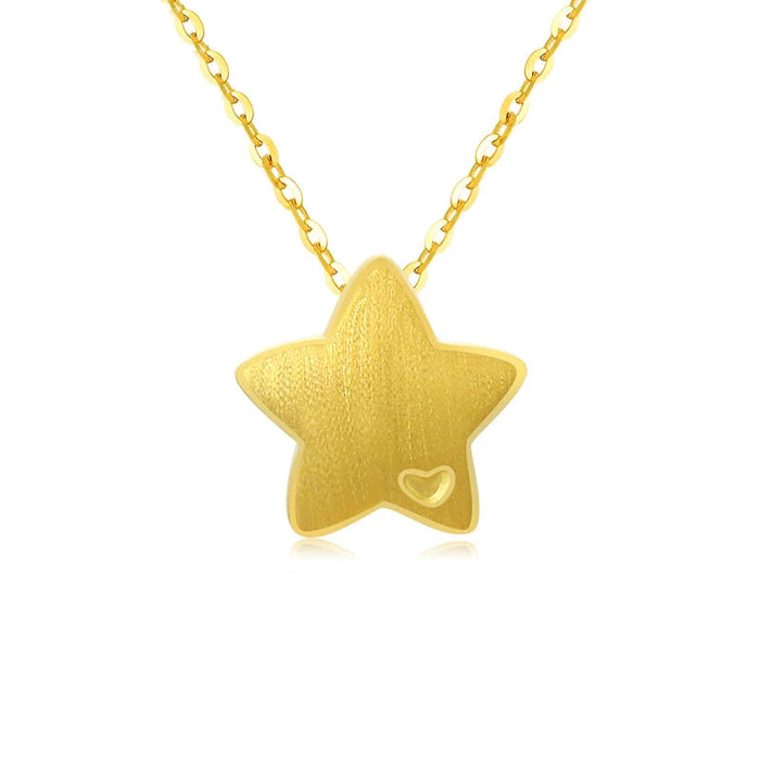 24K AU999 Gold Star Pendant And Genuine 18K AU750 Gold Chain Necklace On Sale