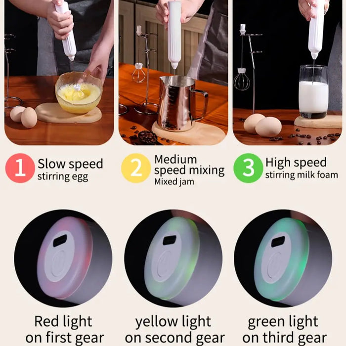 3-Speed Rechargeable Wireless Milk Frother Whisk On Sale