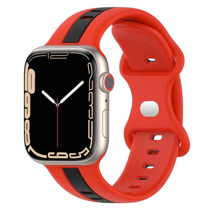 Red Black Two Color Stripe Designs Silicone Apple Watch Band 38mm, 40mm, 41mm, 42mm, 44mm, 45mm, 46mm, 49mm On Sale