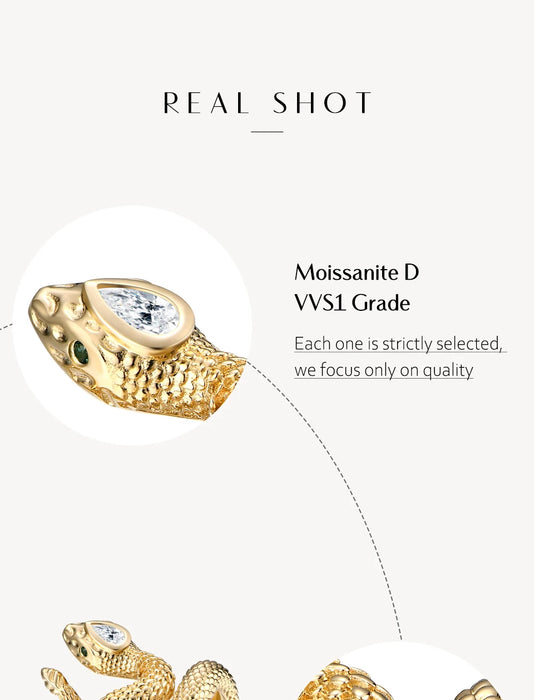 D Color Pear Cut Moissanite Diamond S925 Silver Cocktail Snake Ring On Sale
