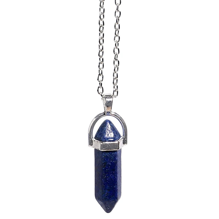 Natural Lapis Lazuli Quartz Crystal Hexagonal Pillar Bullet Pendant Necklaces On Sale