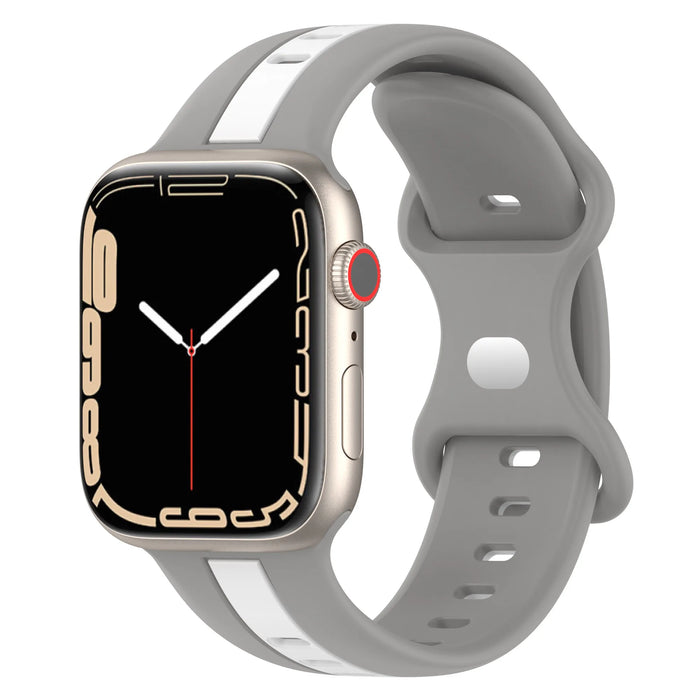 Gray White Two Color Stripe Designs Silicone Apple Watch Band 38mm, 40mm, 41mm, 42mm, 44mm, 45mm, 46mm, 49mm On Sale