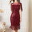 Red Sequin Fringe  High Waist Slimming Mid-Length Dress On Sale