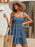 Women's Jacquard Dots Texture Drop-Waist Tie Shoulder Straps Square Neck Blue Lace Loose Mini Dresses On Sale