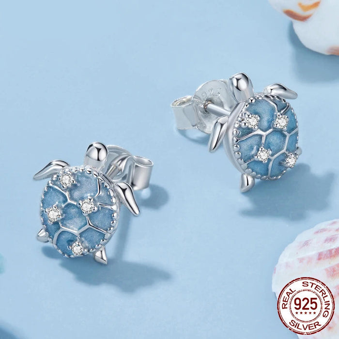925 Sterling Silver Ocean Marine Life Theme Sea Turtle Earrings Collection On Sale