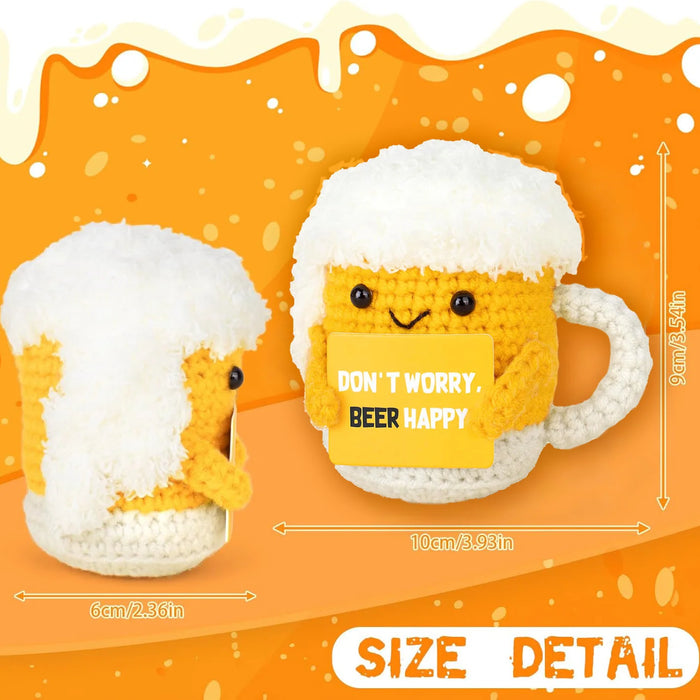 Handmade Positive Message Cute Upbeat Beer Crochet Plush Dolls For Desktop And Home Decor On Sale