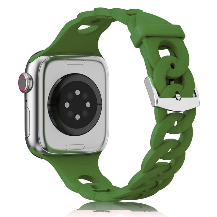 Green O-Ring Silicone Chain Link Bracelets For Apple Watch Band 38mm, 40mm, 41mm, 42mm, 44mm, 45mm, 46mm, 49mm On Sale