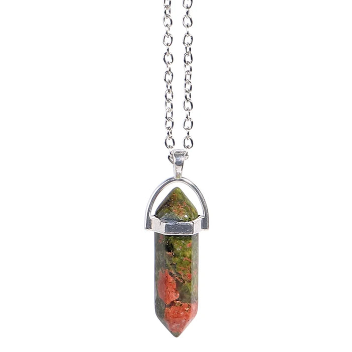 Natural Jasper Quartz Crystal Hexagonal Pillar Bullet Pendant Necklaces On Sale