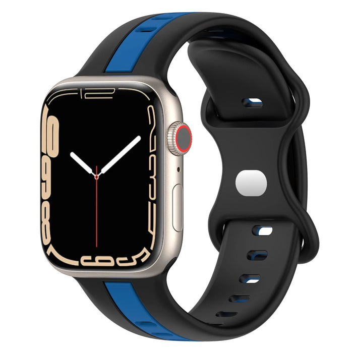 Black Blue Two Color Stripe Designs Silicone Apple Watch Band 38mm, 40mm, 41mm, 42mm, 44mm, 45mm, 46mm, 49mm On Sale