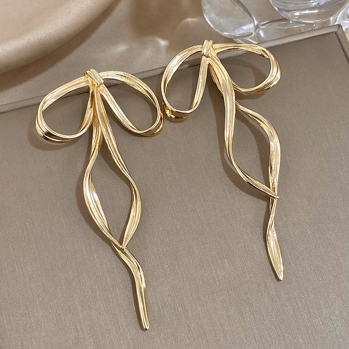 Big Ribbon Bow Style Elegant Dangle Earrings on Sale