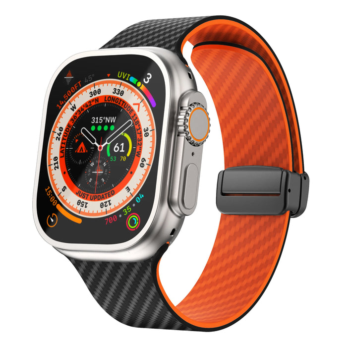 Black Orange Carbon Fiber Pattern Silicone Magnetic Loop Apple Watch Band For iWatch Series On Sale