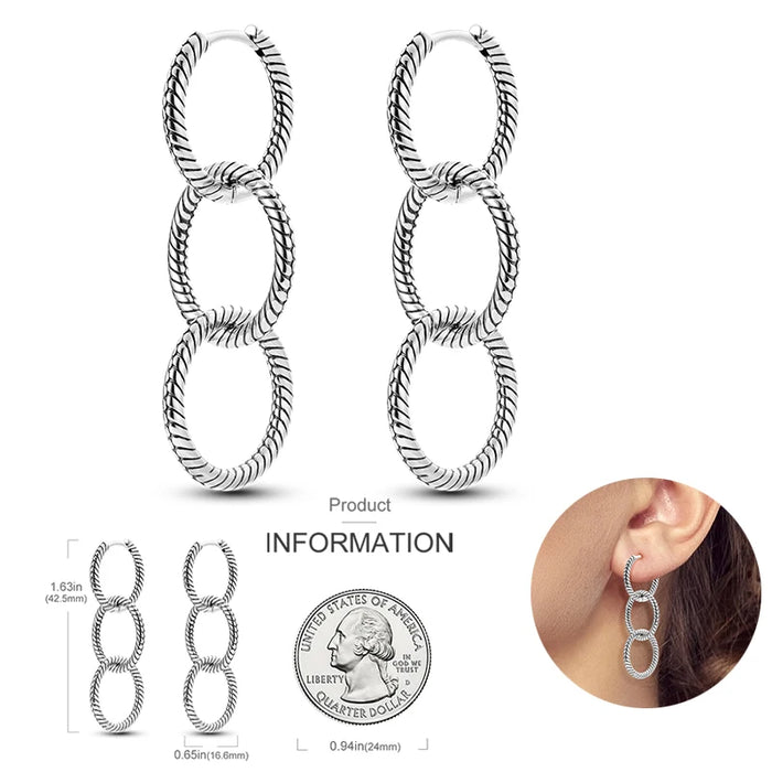 Elegant 925 Sterling Silver Round Chains Hoop Earrings On Sale