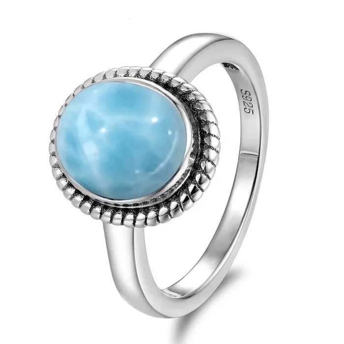 925 Silver Natural Larimar Stone Vintage Style Rings On Sale