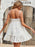 Women's Jacquard Dots Texture Drop-Waist Tie Shoulder Straps Square Neck White Lace Loose Mini Dresses On Sale