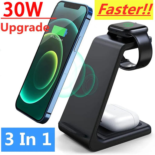 Wireless 3-in-1 Fast Charging Dock Station For iPhone and Samsung On Sale