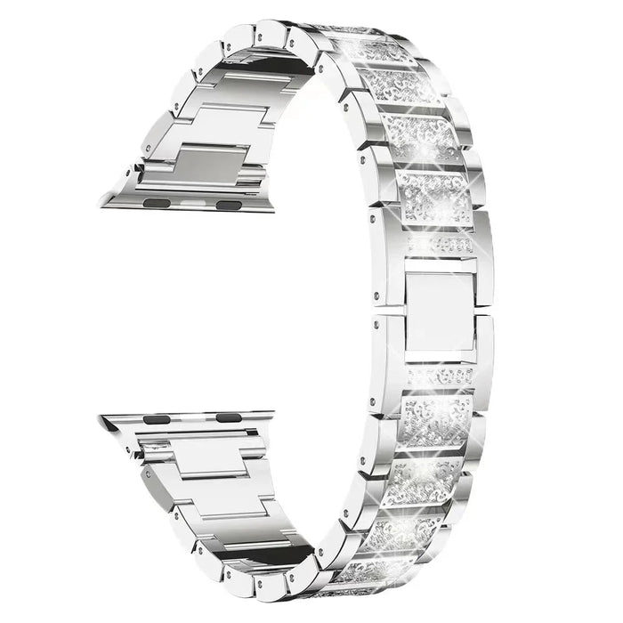 Silver Stainless Steel Rhinestone Watch Band Adjustable Folding Clasp For Apple Watch Series On Sale