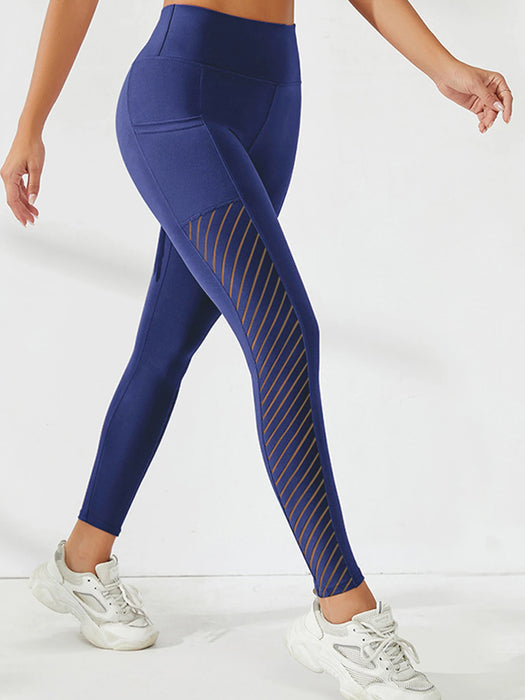 Navy Blue High-Waisted Push Up Fitness Leggings With Side Pockets On Sale