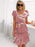 Women's Pink Floral Print Crew Neck Short Sleeves Tiered Chiffon Dresses On Sale