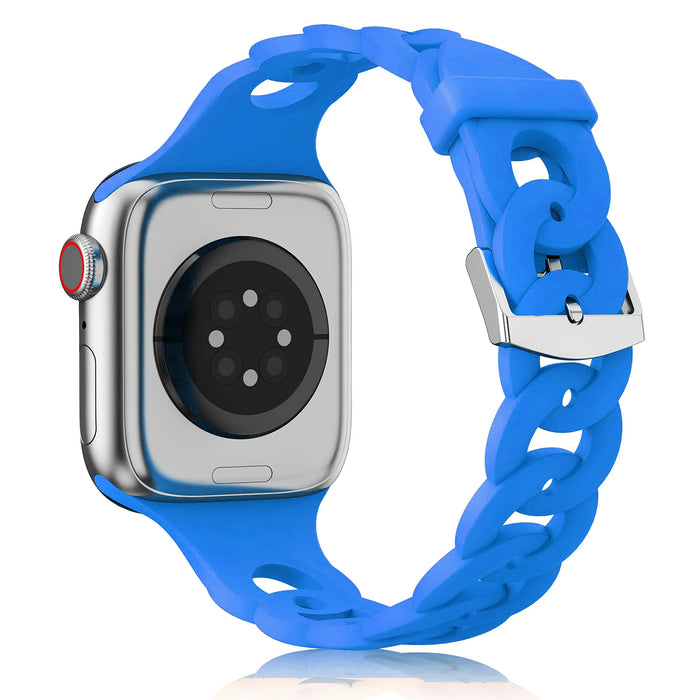 Blue O-Ring Silicone Chain Link Bracelets For Apple Watch Band 38mm, 40mm, 41mm, 42mm, 44mm, 45mm, 46mm, 49mm On Sale
