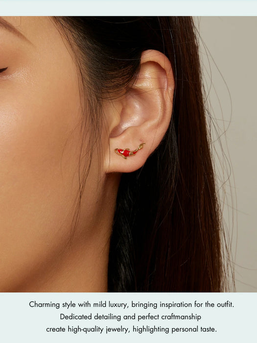 925 Sterling Silver Plated White Gold Lucky Koi Fish Buckle Up Earrings Set On Sale