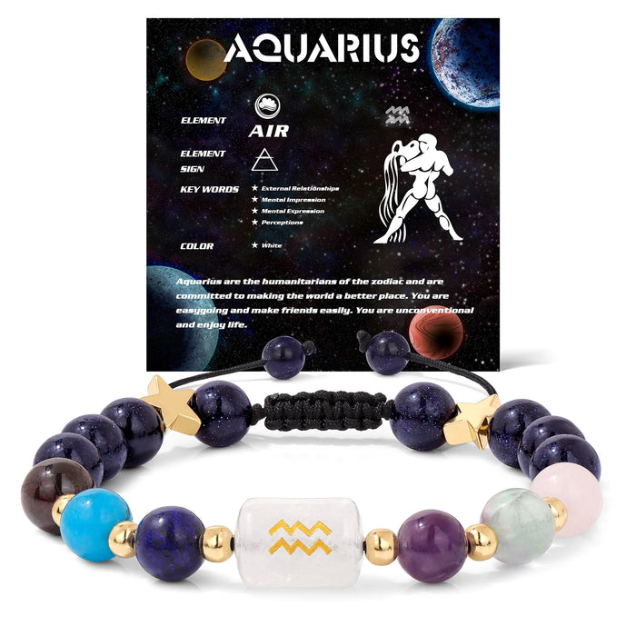12 Constellation Zodiac Aquarius Signs Natural Stone Quartz Beads Braided Bracelets For Women And Men On Sale