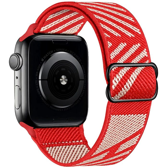 Gray Red Hermes Style Scrunchie Watch Strap For Apple Watch Band Series 49mm, 45mm, 44mm, 42mm, 41mm, 40mm, 38mm On Sale