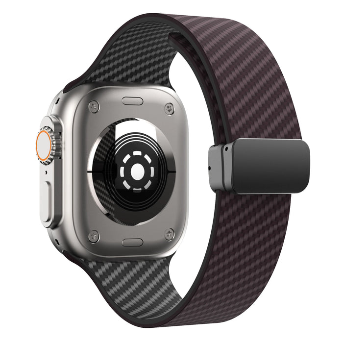 Purple Gray Carbon Fiber Pattern Silicone Magnetic Loop Apple Watch Band For iWatch Series On Sale