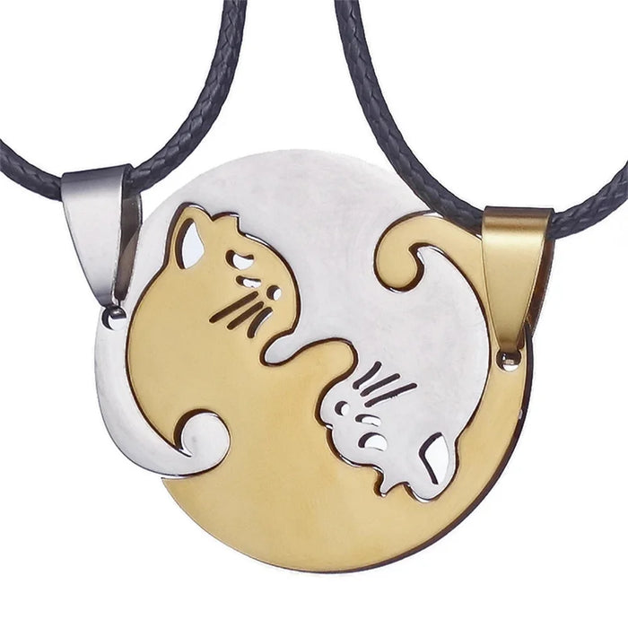 Stainless Steel Matching Cat Friendship Pendant Necklaces For Couples On Sale