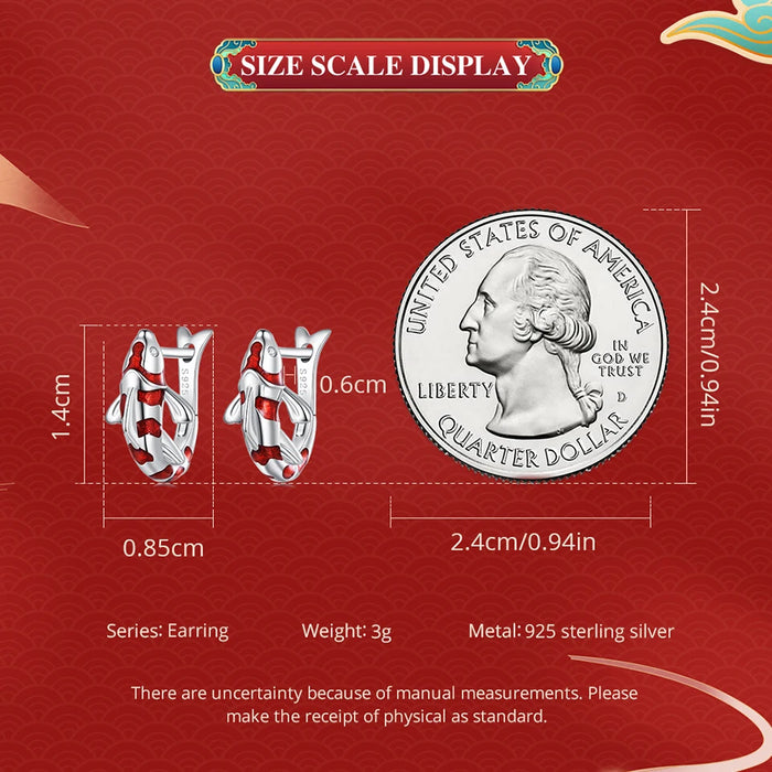925 Sterling Silver Plated White Gold Lucky Koi Fish Buckle Up Earrings Set On Sale