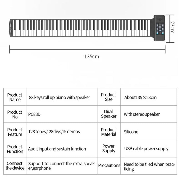 88-Key Foldable Roll-Up Digital Piano Keyboard with Rechargeable Battery, Bluetooth MIDI, 128 Tones & Rhythms On Sale