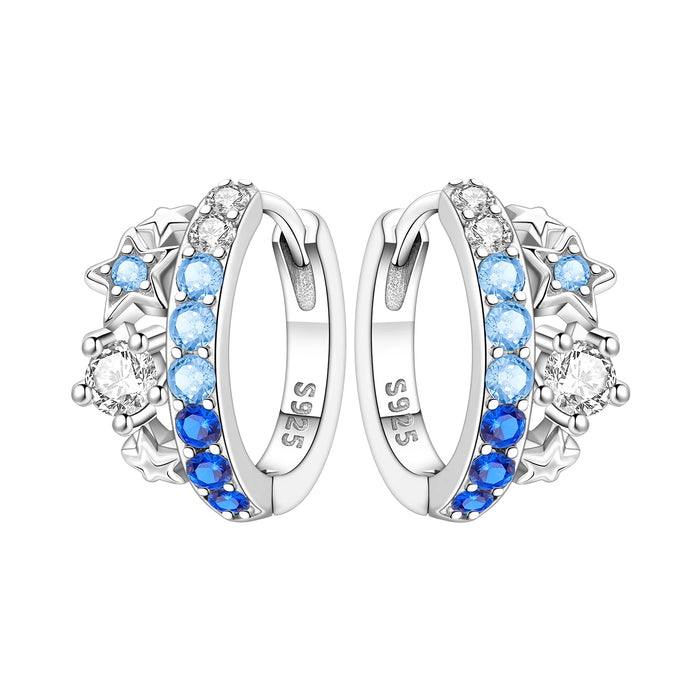 925 Sterling Silver Dreamy Celestial Elegance Star & Moon Hoop Earrings On Sale 