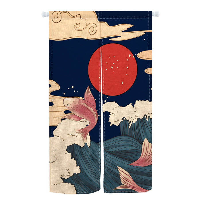Japanese Linen Patterned Doorway Tapestry Noren On Sale - Sun & Koi