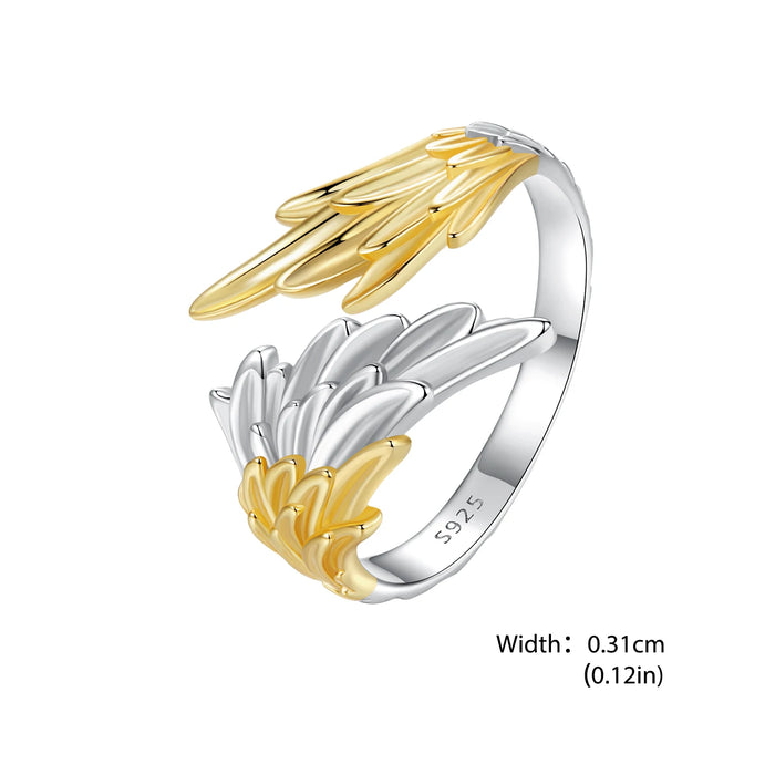 925 Sterling Silver 14K Gold Plated Two-tone Angel Wings Ring On Sale