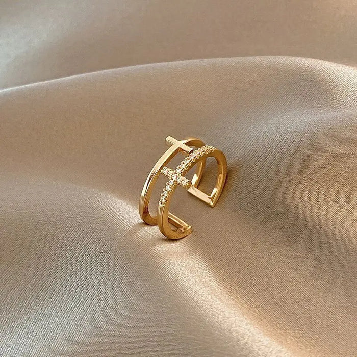 Gold Lucky Double Cross Ring On Sale