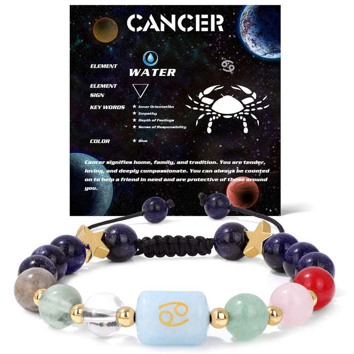 12 Constellation Zodiac Cancer Signs Natural Stone Quartz Beads Braided Bracelets For Women And Men On Sale