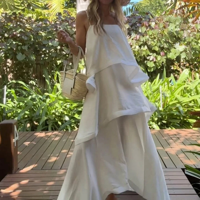 Chic Layered Ruffle Tiered White Dress On Sale